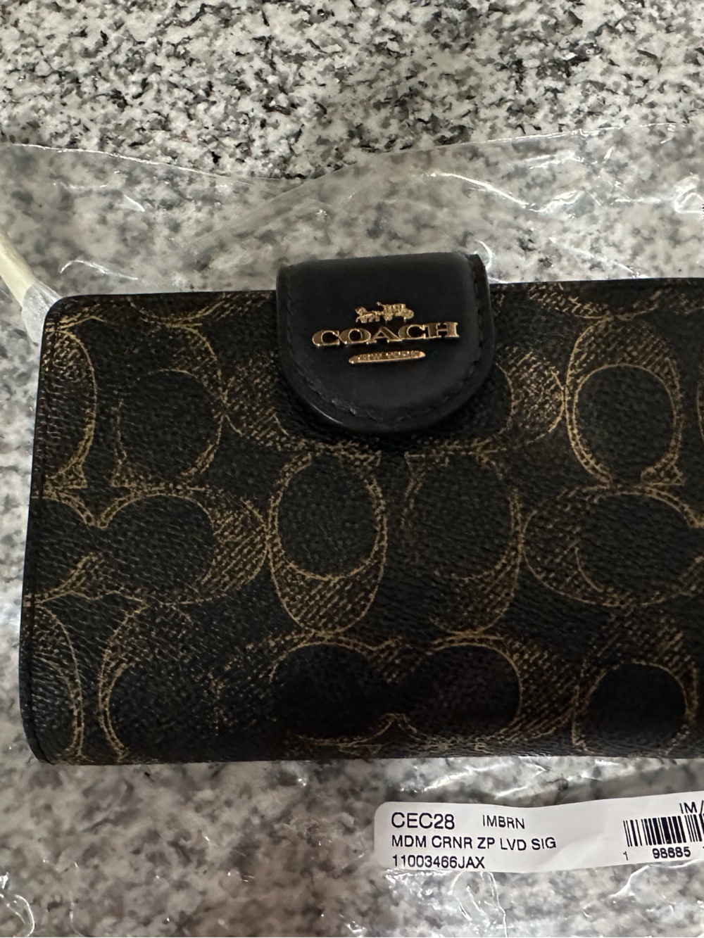 Coach Medium Corner Zip Wallet Signature Canvas CEC28 Gold/Brown NWT